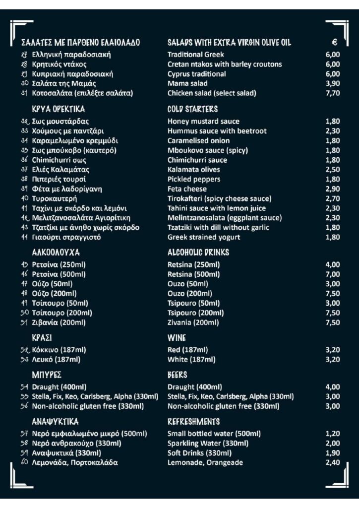Piatsa Express Menu